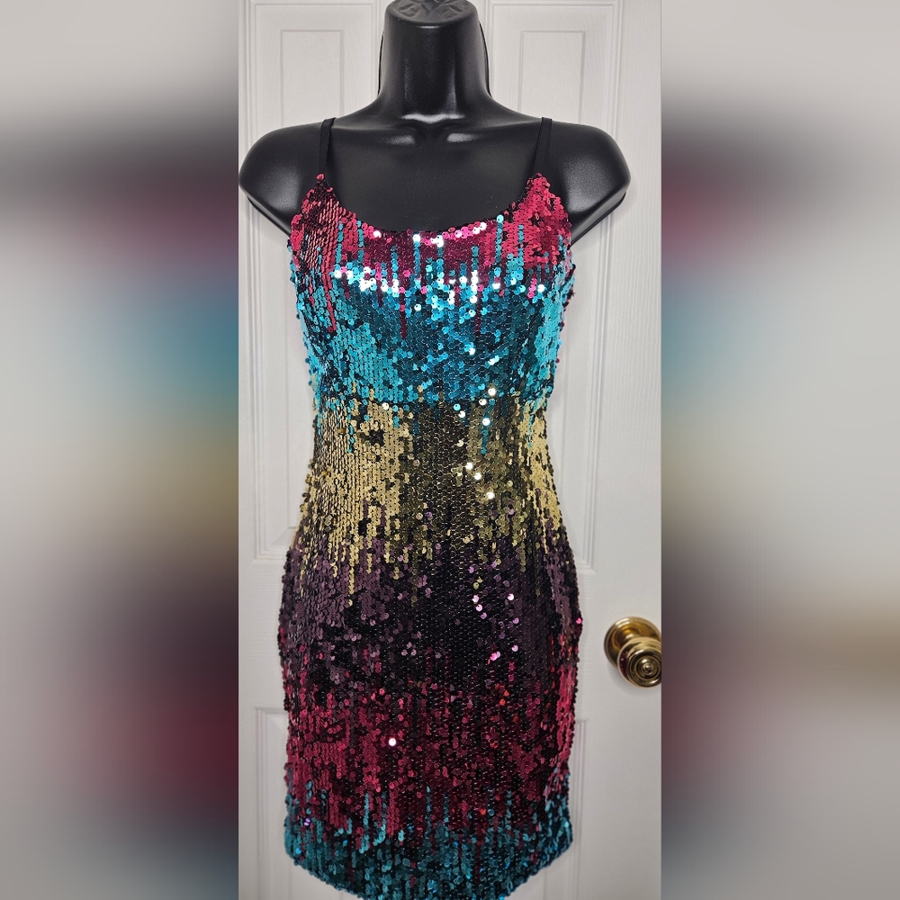 Sequined Mini Dress size small multicolor